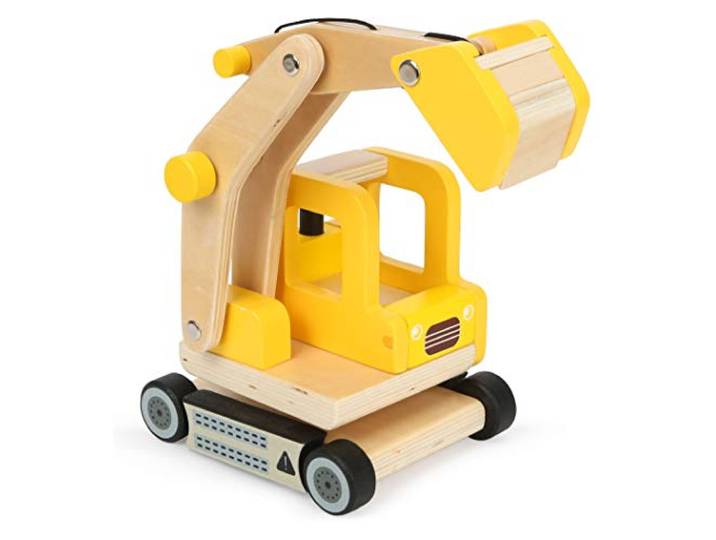 small Foot Schaufelbagger aus Holz, Spielauto mit beweglichem Baggerarm, 360 Grad drehbar, für Kinder ab 3 Jahren, 12010