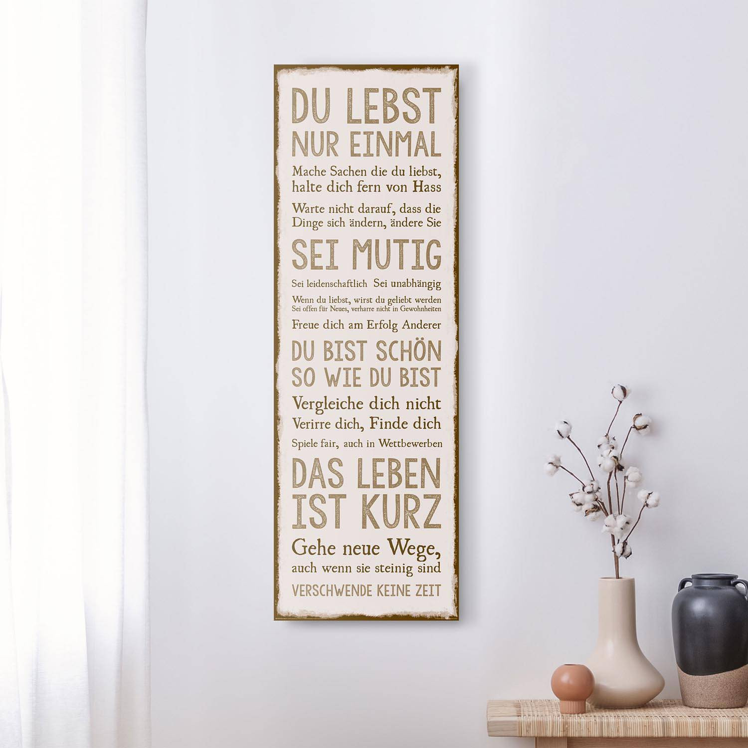 home24 Afbeelding Das Leben Wanddecoratie Beige Hout 90 x 30 cm