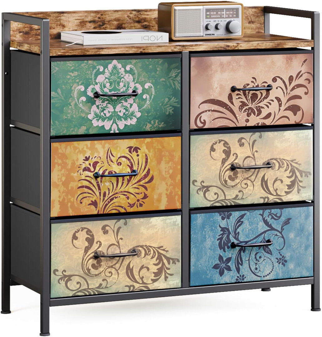 Lark Manor Iron 80 cm W Chest of 6 Drawers Brown 84cm H X 80cm W X 30cm D