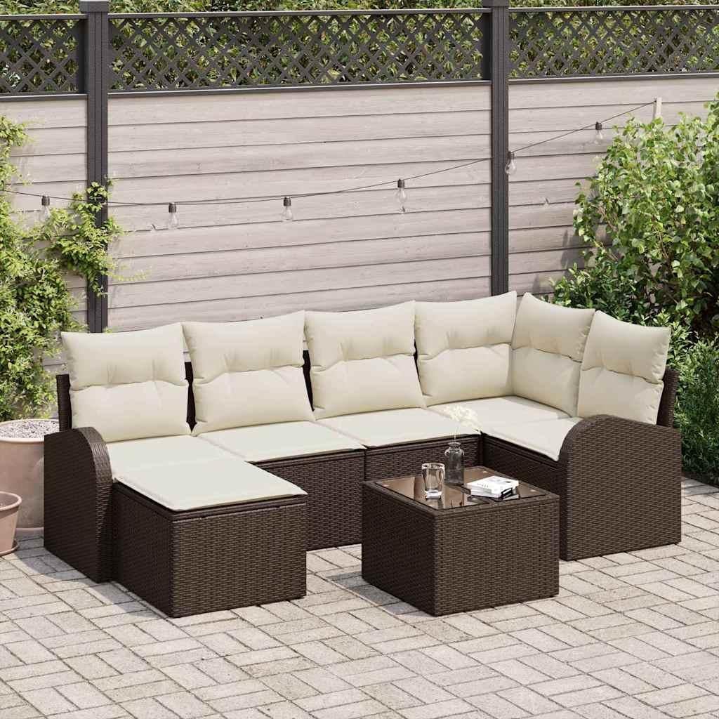 Prolenta Set van 7 tuinbanken, bruin, van polyrotan