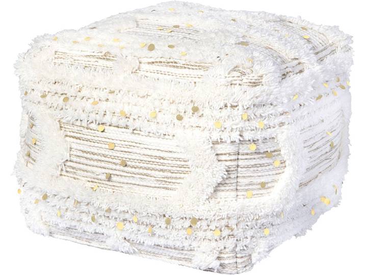 Pouf KAYOOM Bohist 425 50cm x 50cm, Strukturen mit Fransen und Quasten , beige (creme, khaki), B:50cm H:45cm T:50cm, Baumwolle, Vlies, Poufs, Pouf, handgefertigt, Unikat, sehr gut kombinierbar, vielfältig im Einsatz