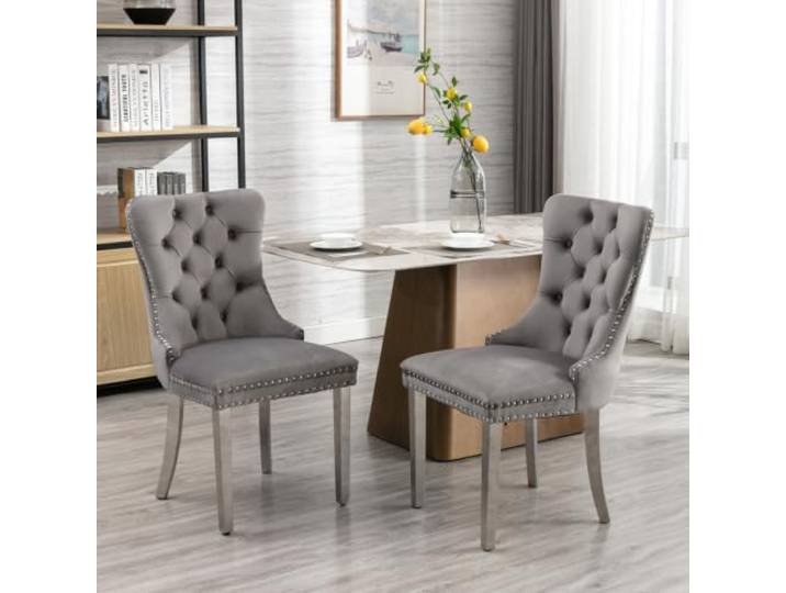 Ropilly Esszimmerstuhl Set 2 Samt mit Chrom Edelstahlbeinen hoher Lehne für Esszimmer und Wohnzimmer