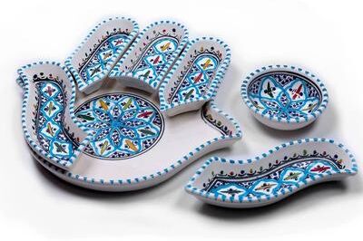 Kamsah Hamsa Ceramic Dipping and Serving Set, 6-Piece, Dishwasher Safe