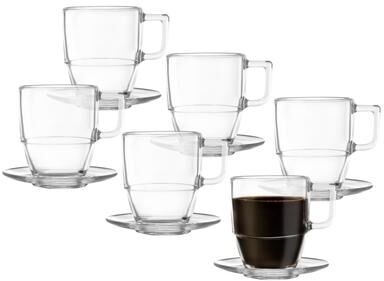 Barski Luminous Stackable Coffee Mug with Saucer, Set of 6