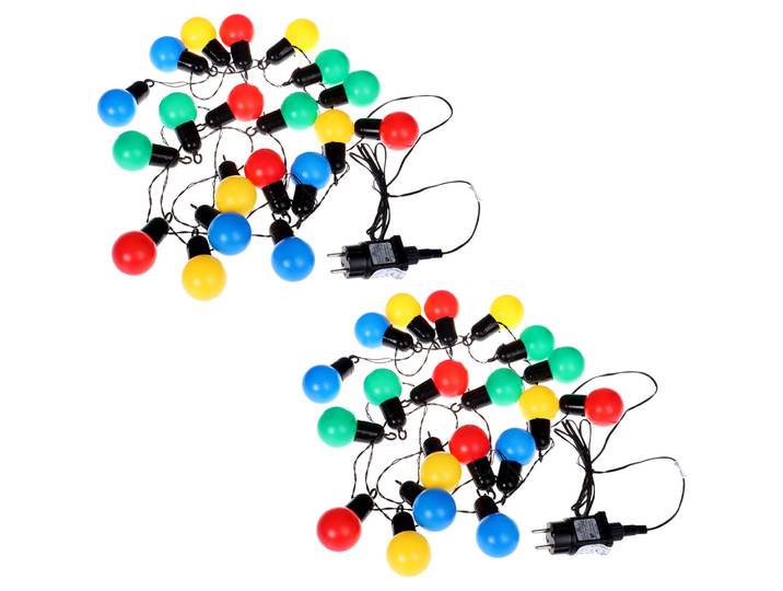 2er-Set 4-farbige LED-Lichterkette mit 20 Glühbirnen, ca. 4m, IP44