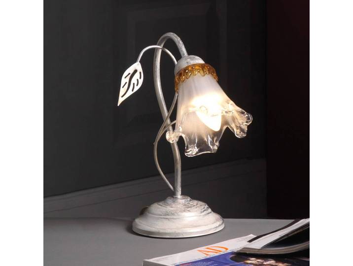 Tischleuchte Lancia, elfenbeinfarben, 1-flammig, Eisen, Glas Lancia ONLI, weiß / opal, für Wohn- / Esszimmer, Metall, Florentiner, Tischlampe