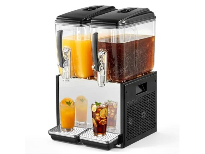 VEVOR Elektrischer Getränkespender 2 x 12 L 7-12 °C Saftspender PC-Behälter Ideal für Restaurants, Hotels, Bars und Kioske, mit Rührstab für Gleichmäßige Durchmischung, Ausgabehebel und Auffangschale