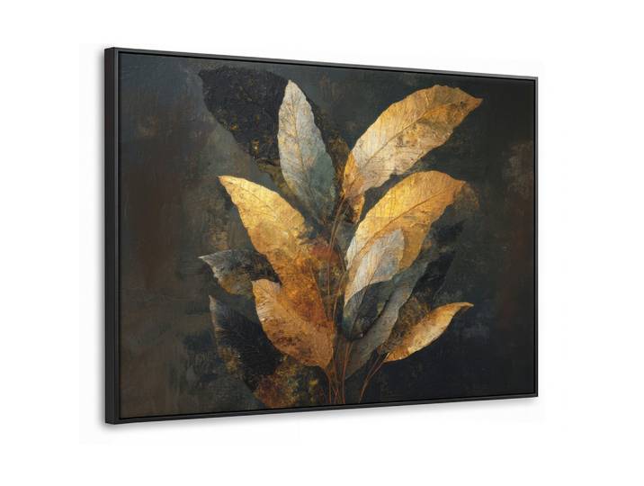 LEINWAND Bilder mit Rahmen - Golden Leaf Komposition - Botanical Luxury - 80x60