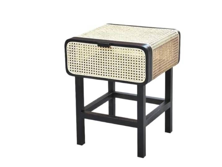 LXLAEOANG Nachttische Aus Massivem Holz, Handgefertigte Rattan Chinesische Retro-Schlafzimmer-Aufbewahrungsschränke, Wohnmöbel(Black)