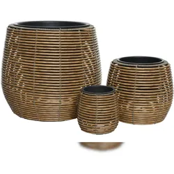 KSD 3 Blumentöpfe 17-40cm Outdoor - Pflanzenkübel Blumenkübel außen Pflanzen Blumen Übertopf Pflanzentopf Pflanzgefäß für draußen Garten Deko Hellbraun