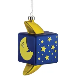 Weihnachtsanhänger Mond Mooncube Alessi goldfarben/blau mehrfarbig, Designer Massimo Giacon, Marcello Jori, 6x9.2x5.5 cm