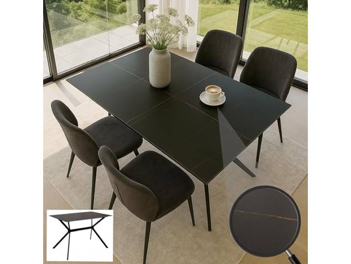 Mendler Esszimmertisch HWC-O58 Marmor-Optik 120cm Metall - schwarz-Gold Esstisch, Sinterstein