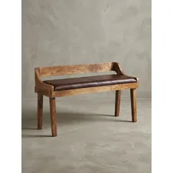 Sitzbank – Leder/Massivholz, 108x63x43 cm, Braun, mit Lehne