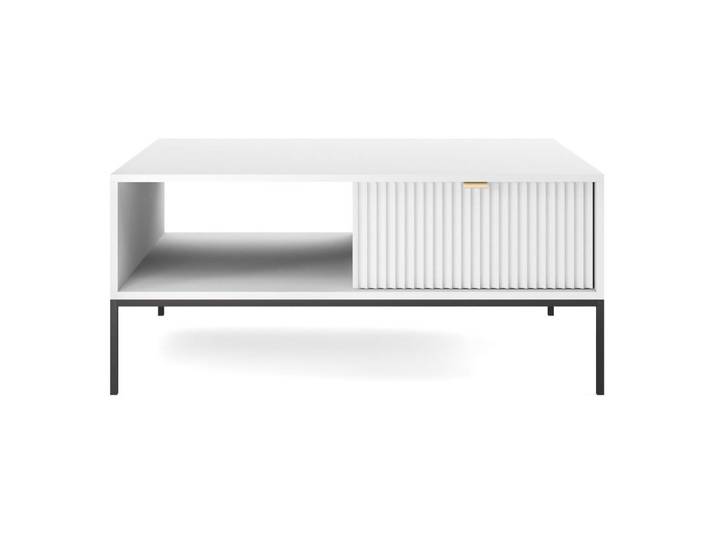 Feldmann-Wohnen Couchtisch Nova Weiß / Schwarz 104 / 68 / 46cm, Metall, 2 Schubladen, Rechteckig, 104x46x68 cm, Wohnzimmer, Wohnzimmertische, Couchtische