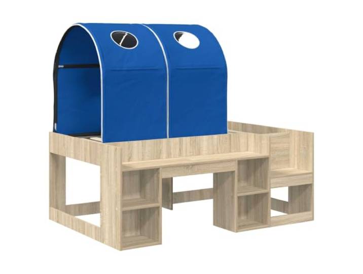 SKTQYQO Bett mit 3 Teilen Sonoma Eiche und Blau Holztechnik Mit Stauraum, Lattenrost aus Holz, 120 kg Tragkraft, für Kinderzimmer