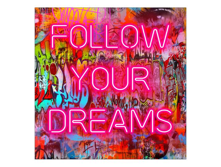 Tableau verre Follow Your Dreams Verre flotté Multicolore/Rose foncé 50 x 50 x 1cm