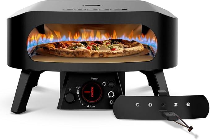 13" Pizzaofen Gas Schwarze Edition mit rotierender Pizzastein Ø34,5 cm - 600°C, Pizza in 2 Minuten