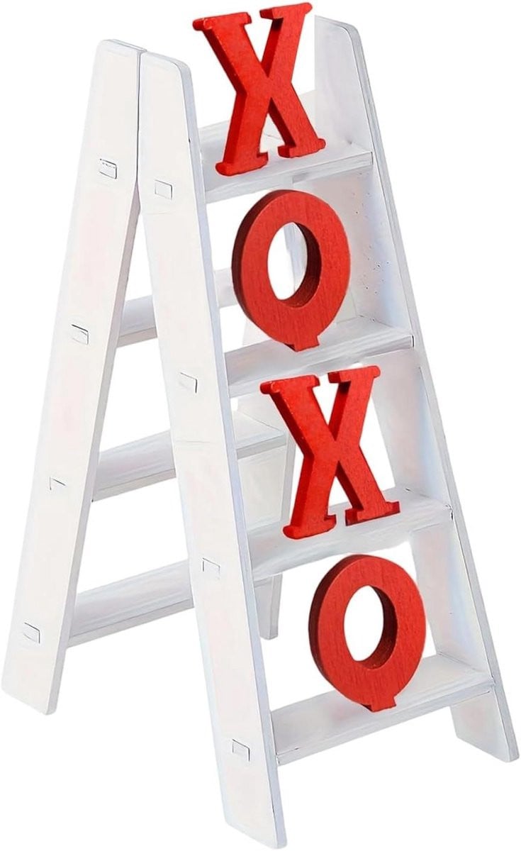 Houten ladder tafeldecoratie Valentijn - Houtkleur - 17 x 8 cm