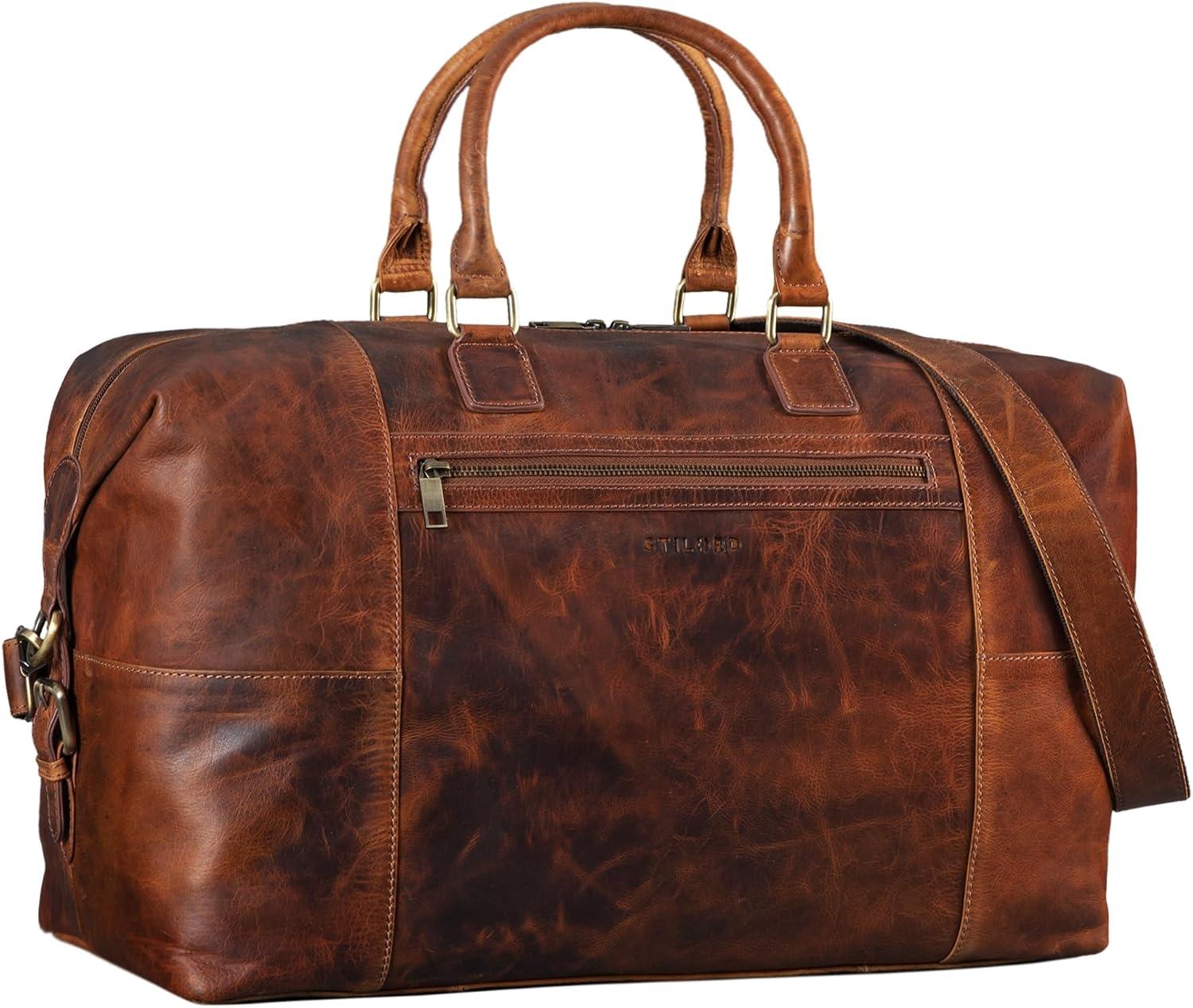 Wochenendtasche aus echtem Rindleder im Vintage-Stil, XL-Reisetasche mit Tragegriff und abnehmbarer Schulterriemen