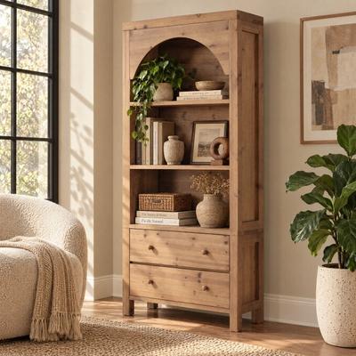 BLUEBELL "70.86""Solid Wood Bookshelf with 3-Tier Shelf & 2 Drawers, Farmhouse Open Storage Bookcase for Home Office, Living Room"