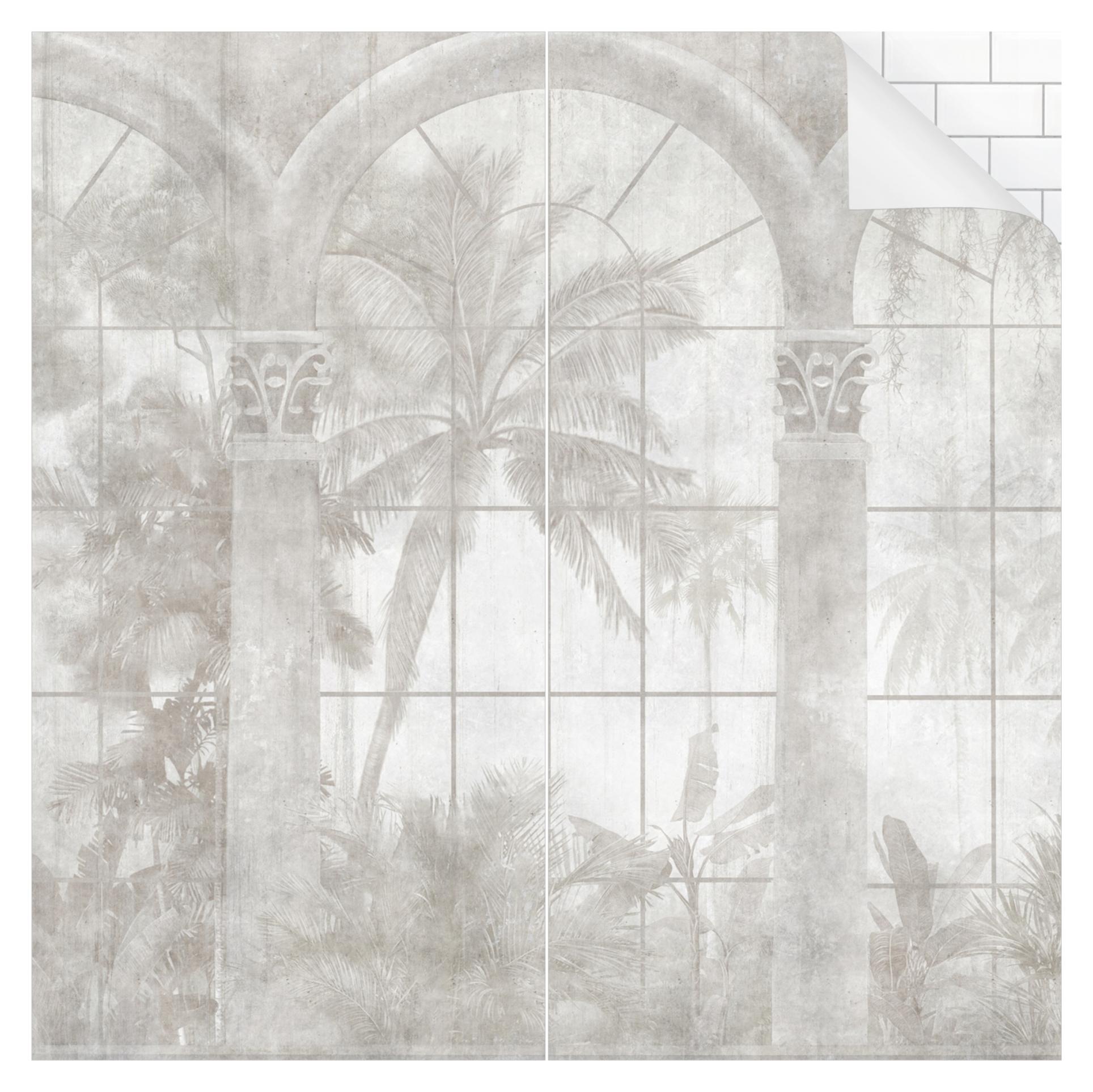 Duschrückwand Wald selbstklebend - 0.61 mm Wandpaneel wasserfest Pflanzen weiss Vintage Badrückwand fugenlos Premium matt 100x200 cm