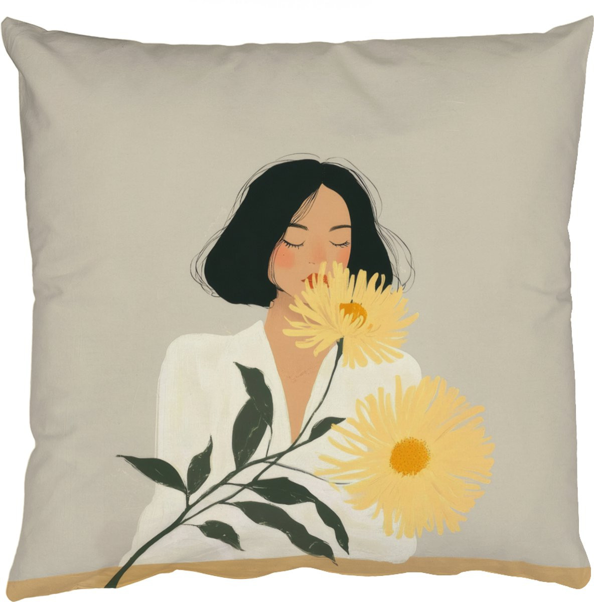 PillowMonkey Sierkussen Minimalistisch Bloem Geel 60x60 cm
