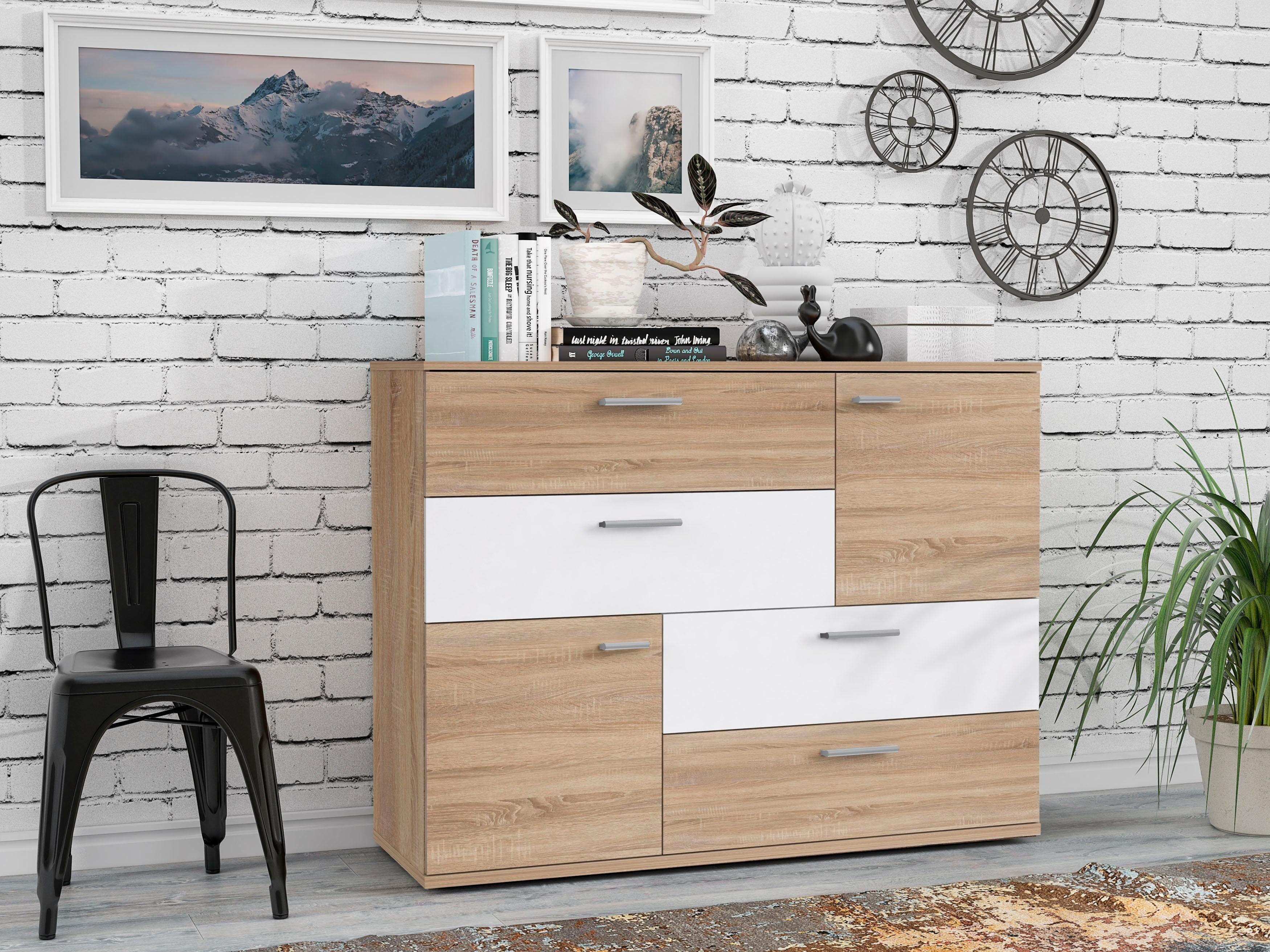 Kommode FORTE "Skive", beige (sonoma eiche, weiß), B:125cm H:95,9cm T:41,3cm, Sideboards, Kommode, Breite ca. 125 cm
