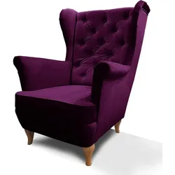 CHESTERFIELD-SESSEL Falco violett mit Holzbeinen