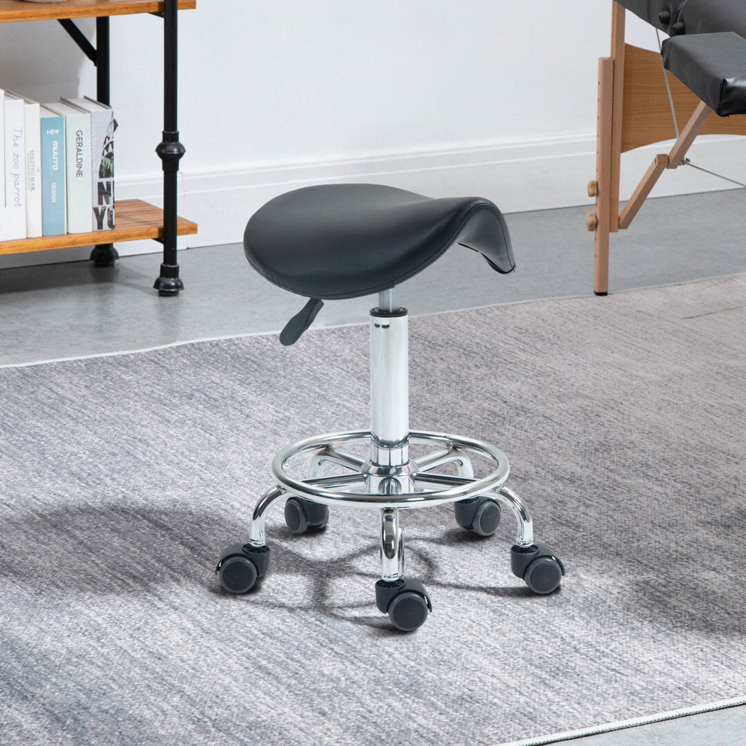 Inbox Zero Rajmund Saddle Chair, Rolling Salon Stool for Massage Spa Clinic Beauty, Black Black