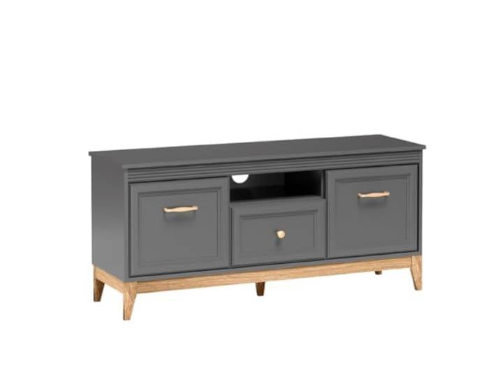 Komodee TV-Schrank FARSUND - Grau - Holzbeine - Schublade - Beleuchtung der Tischplatte - 136 x 62 x 41 cm