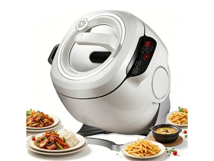 Automatischer Wok-Reiskocher, 6-Liter-Kochtopf, Gewerbliche Küchenmaschine, 3 Geschwindigkeitsstufen, Touchpanel, Selbstreinigung, 360°-Dreh-Bratroboter Zum Schmoren Und Kochen