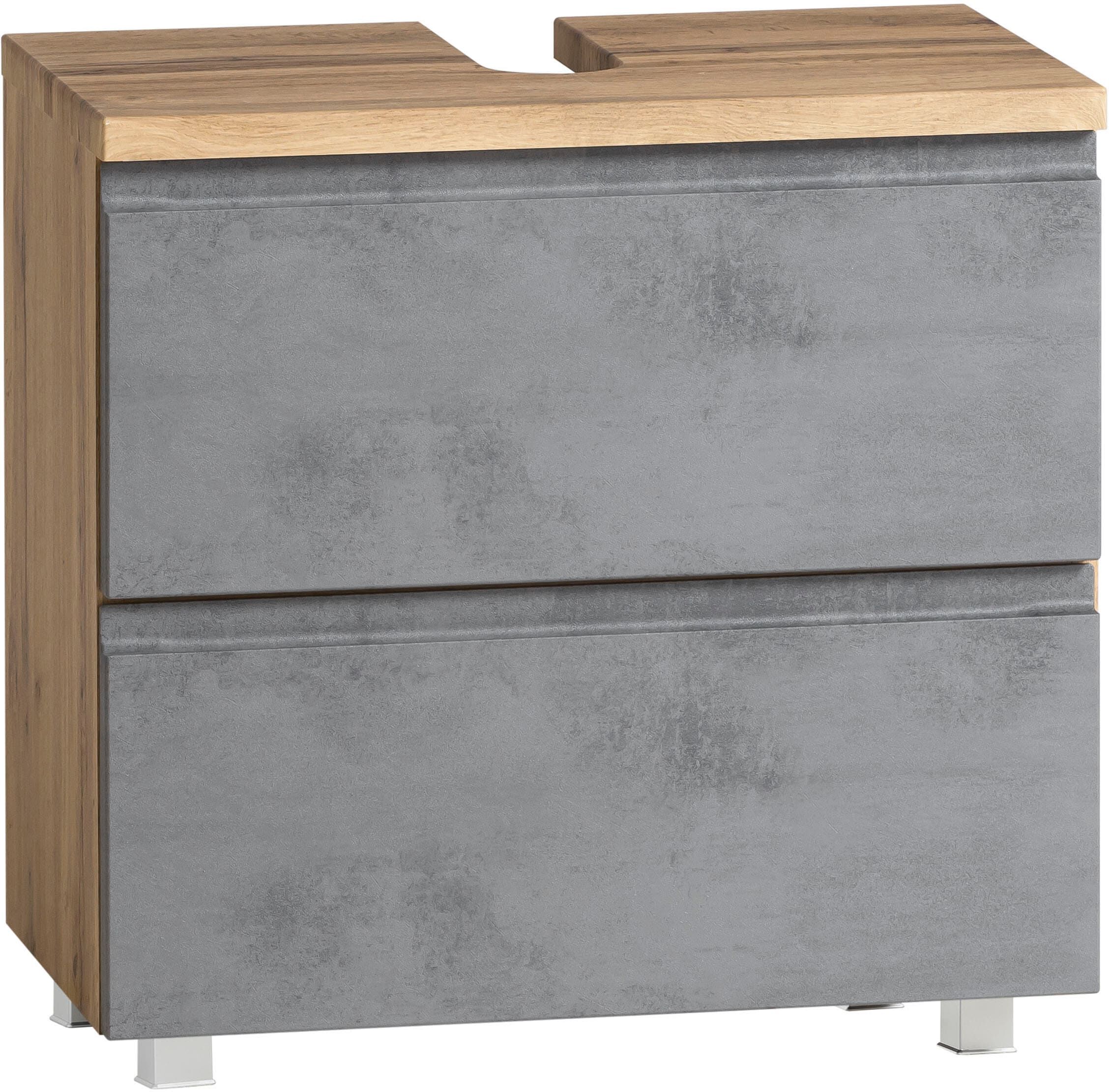 Waschbeckenunterschrank WELLTIME "Sölden", grau (oxid beton), B:60cm H:56cm T:35cm, Holzwerkstoff, Schränke, Waschbeckenunterschrank oxid beton wotaneiche, B/H/T: 60cm x 56cm x 35cm, Schubladen: 1 Stk.