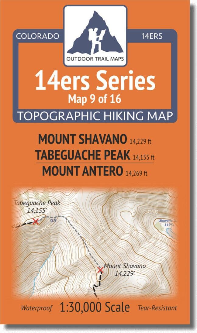 Colorado 14ers Map Series 9 of 16 - Shavano, Tabeguache   Antero   Outdoor Trail Maps LLC