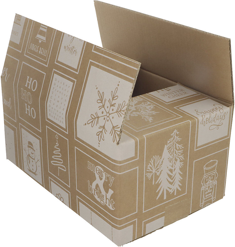 kaiserkraft Versandkarton Happy Holidays, natur, 15 Stk, LxBxH 310 x 200 x 140 mm, ab 5 VE
