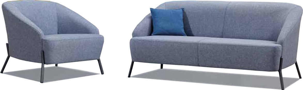 Moderne 2-zits bank met luxe fauteuil in grijs