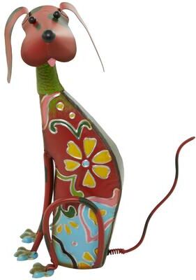 ARCILLA ELEMENTAL Multi Colored Metal Indoor Outdoor Dog Garden Sculpture with Floral Pattern