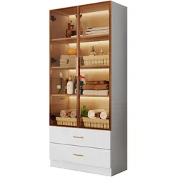 Badezimmerschrank, 75x34x170 cm, mit gehärtetem Glas, Weiß, offener Stauraum und Schränke, stabil und kippsicher, modernes Design