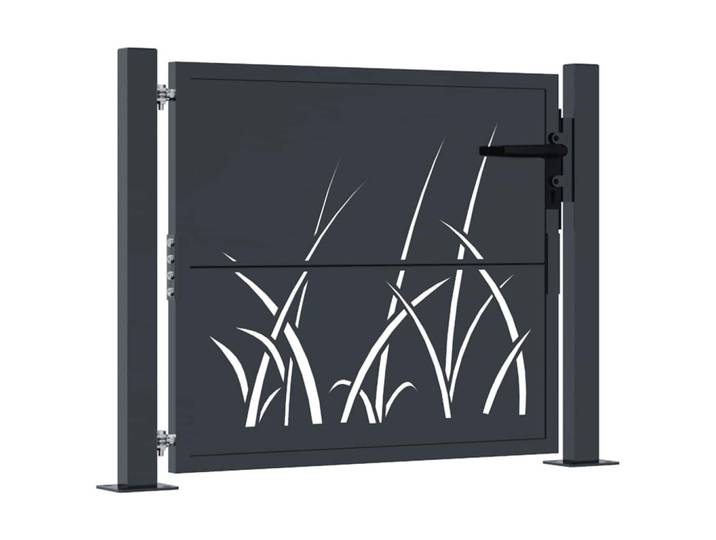 vidaXL Gartentor im Gras-Design, 110/80 cm, aus Stahl, in Anthrazit, modern, Grau, Metall, 75x80 cm, Gartenzubehör