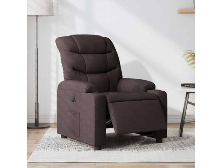 HEFZGDB Elektrischer Relaxsessel Dunkelbraun Stoff mit Automatischer Liegefunktion und Seitentasche für Wohnzimmer Fernsehsessel mit Massagefunktion