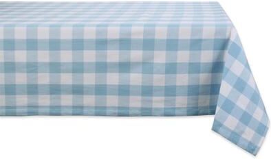 "DII Buffalo Check Tabletoppers, 60x120"", White & Light Blue, 1 Piece"