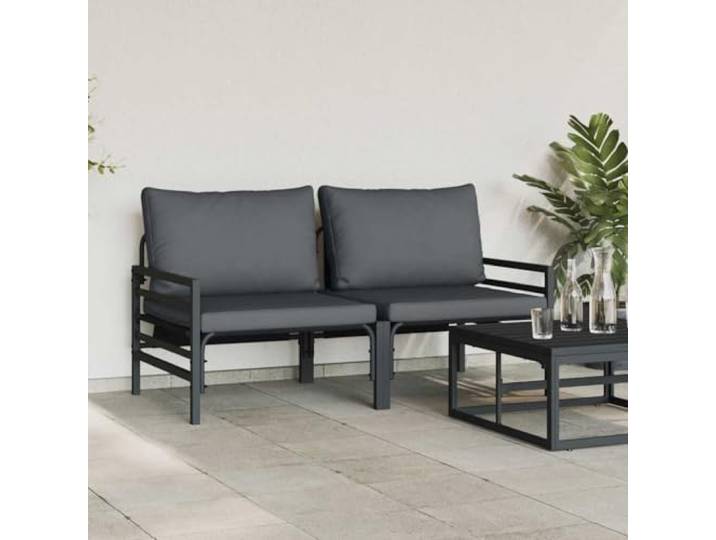 KTHLBRH Ecksofa-Set, 2-teilig, Anthrazit, Stahl Modular, wetterfest, pulverbeschichtet, Kissen mit Reißverschluss