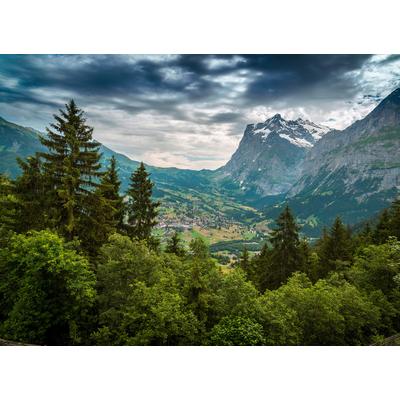 Fototapete LIVING WALLS "Designwalls Mountain Views", grün (grün, braun), B:3,5m L:2,55m, Vlies, Tapeten, Vlies, Wand, Schräge, Decke