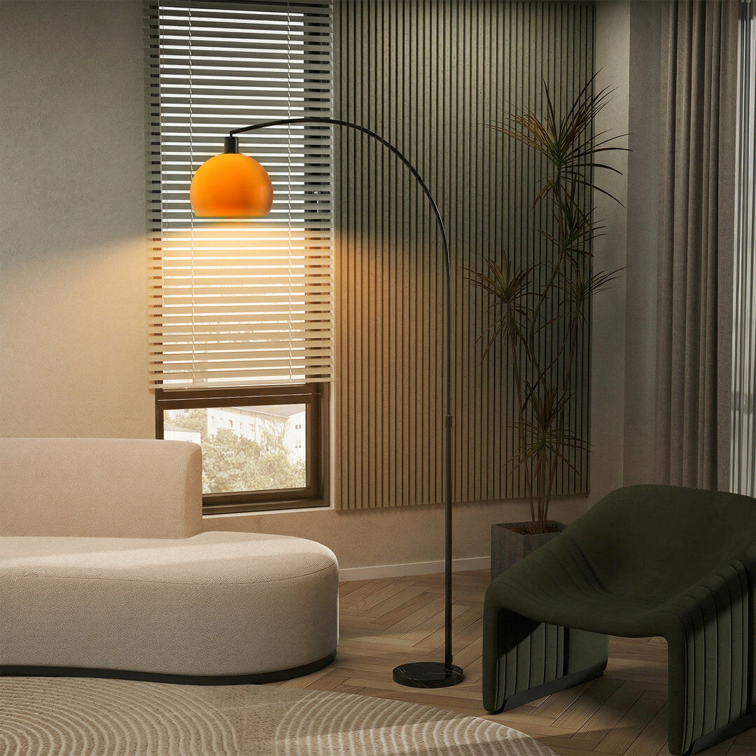 Brayden Studio 180 H cm Powder Coated Arched Floor Lamp Powder Coated 180cm H X 90cm W X 26cm D