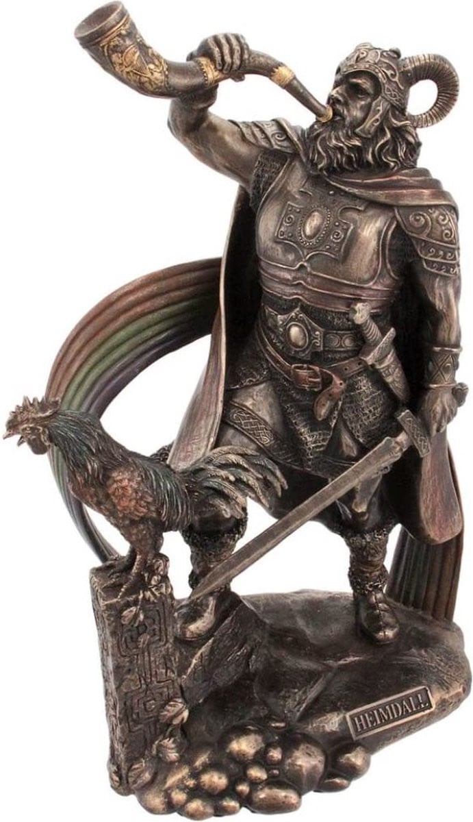 Veronese Design - Bronskleurig beeld - Noorse God Heimdall - Hoogte: 24 cm