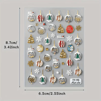 Uplift Curations 5D Christmas Nail Stickers, Embossed Xmas Nail Art Decoration Sliders For Holiday Manicure And Festive Nail Supplies 1pc