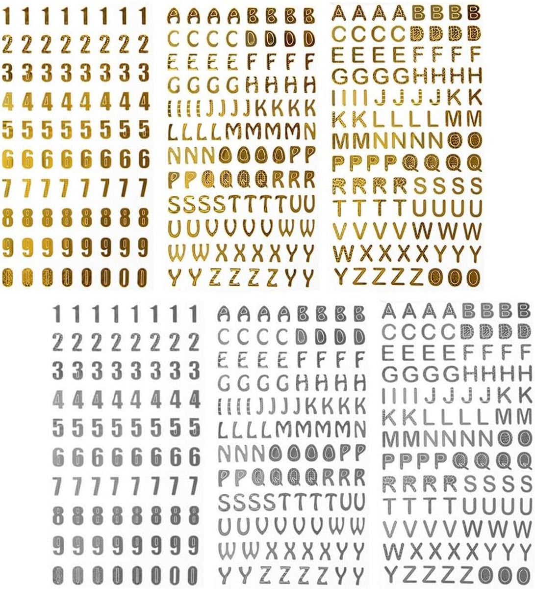 Zilveren en Gouden Alfabet en Cijfer Stickers voor Creatieve Projecten