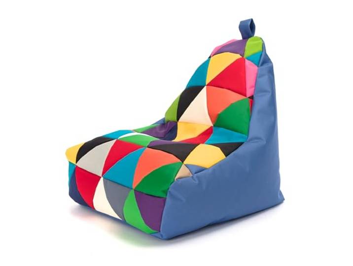 Ecopuf - Sessel Wohnzimmer - Keiko Patchwork S/M Polyester Sack Sitz - Entspannungssessel zum Sitzen - Sack Pouf reißfest schmutzabweisend - Pouff mit Handgriff - Wohnungseinrichtung - Mischung/Blau