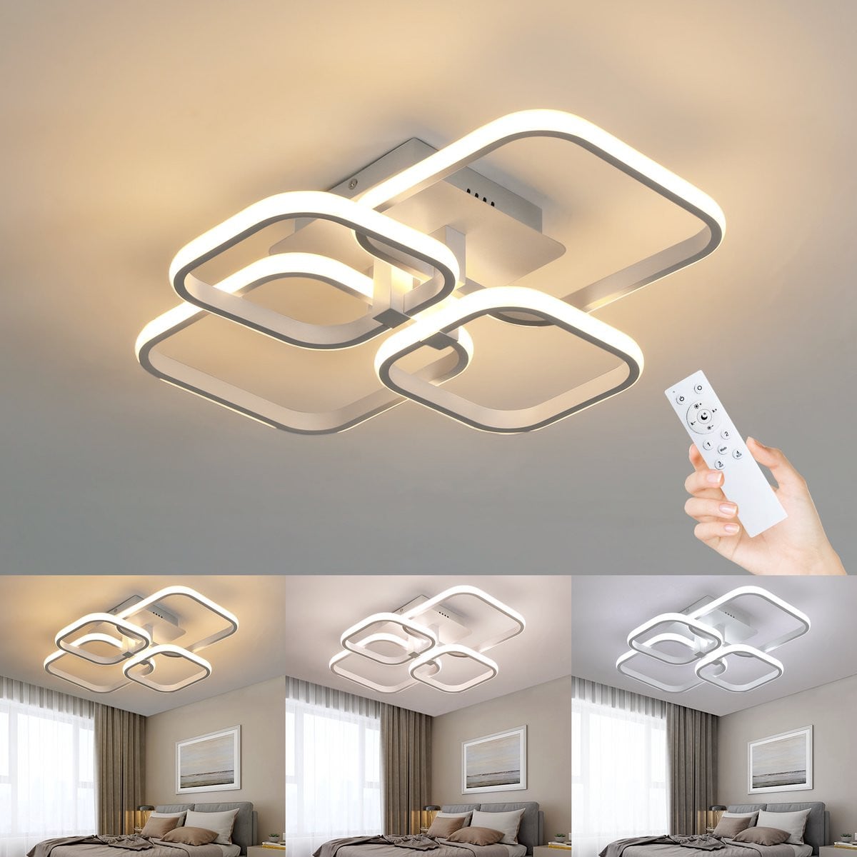 Haobosic Modern Plafondlamp met Afstandsbediening - 48W LED - Aluminium - Vierkant