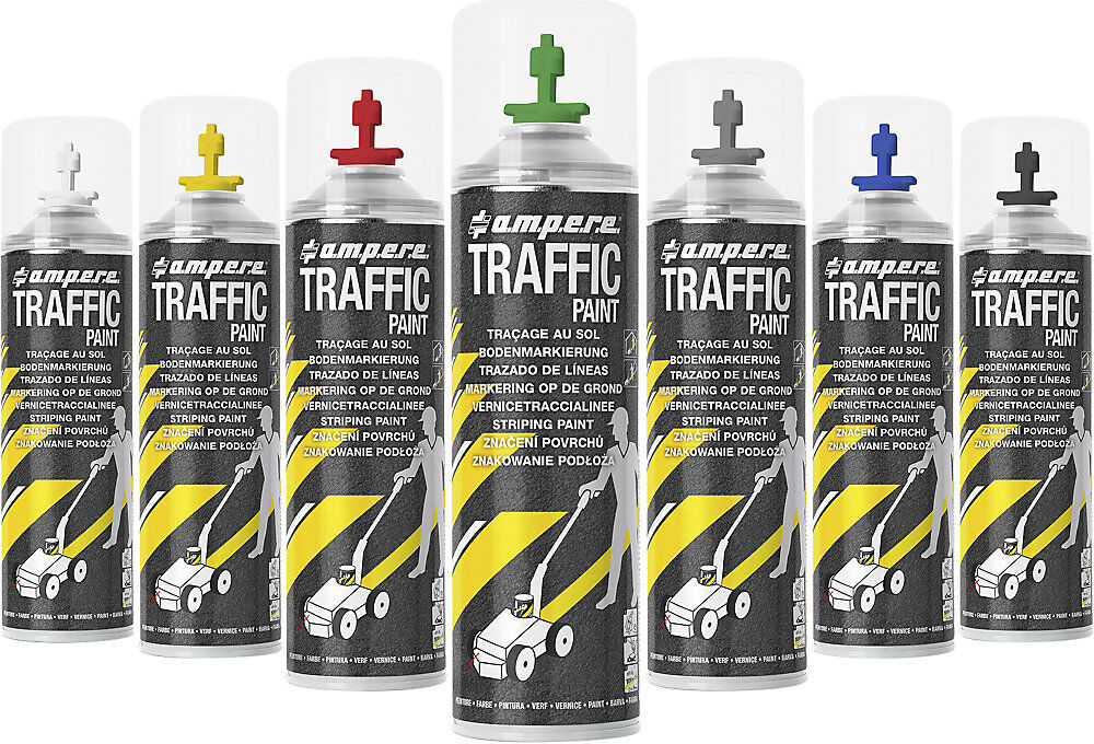 Bodenmarkierwagen-Set, Markierwagen mit 12 Dosen Traffic Paint, gelb, inkl. Zubehör Ampere