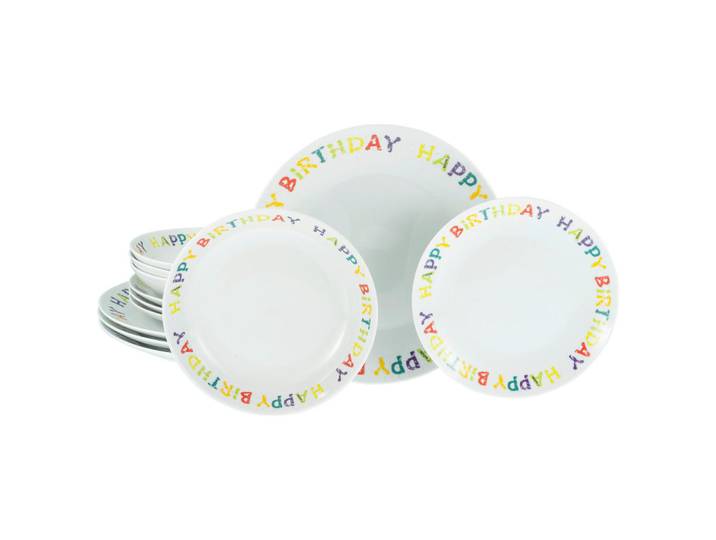 Creatable Tafelservice Happy Birthday, Tellerset 12-tlg, Mehrfarbig, Keramik, 12-teilig, Texte, lebensmittelecht, stapelbar, Essen & Trinken, Geschirr, Geschirr-Sets, Tafelservice